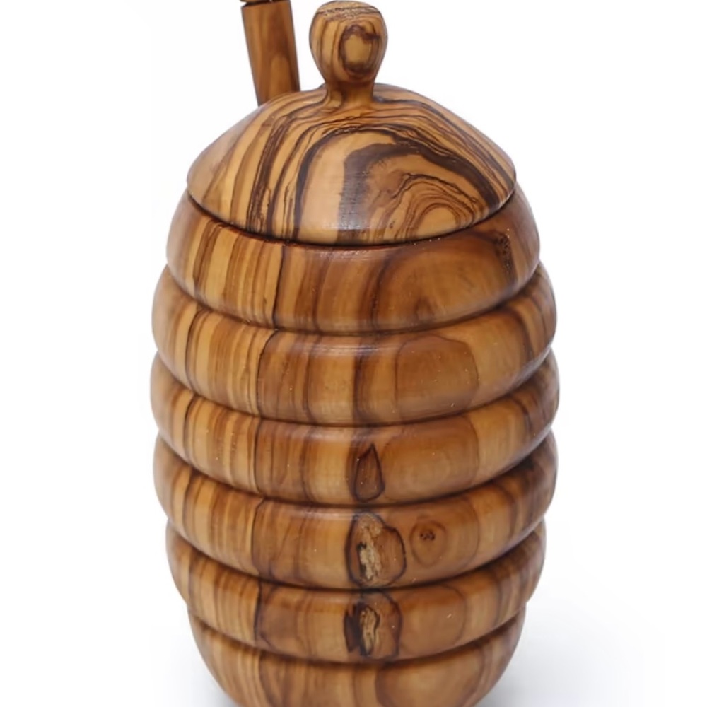 Handmade Wooden Honey Jar with Lid and Dipper